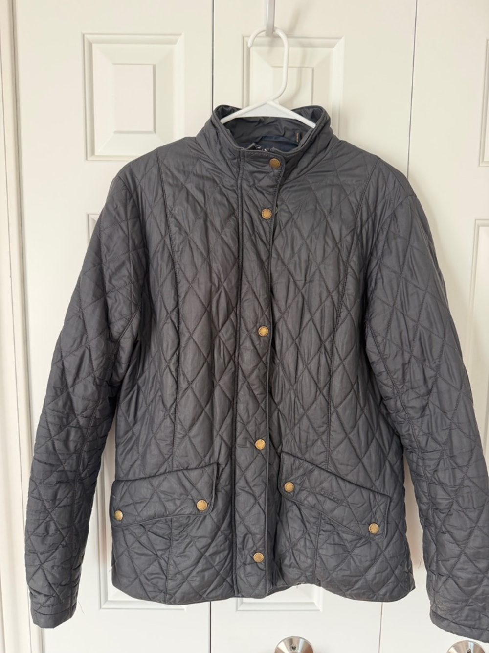 Barbour Navy Quilted Jacket with Gold Logo
